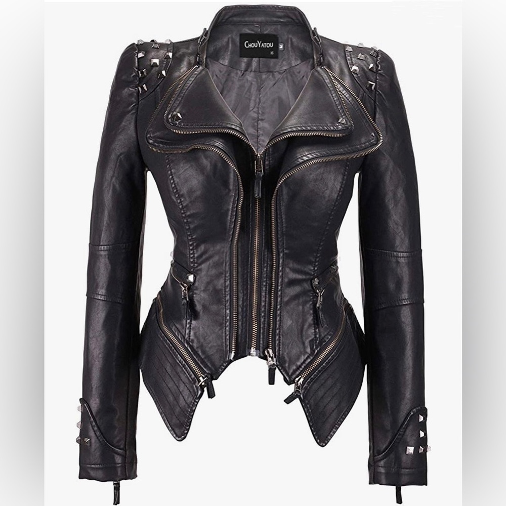Studded Vegan Leather Jacket XXS